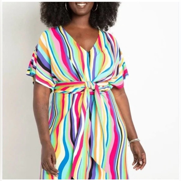 Eloquii Multicolor Striped Wrap Dress NWT Size 16 - Picture 1 of 5